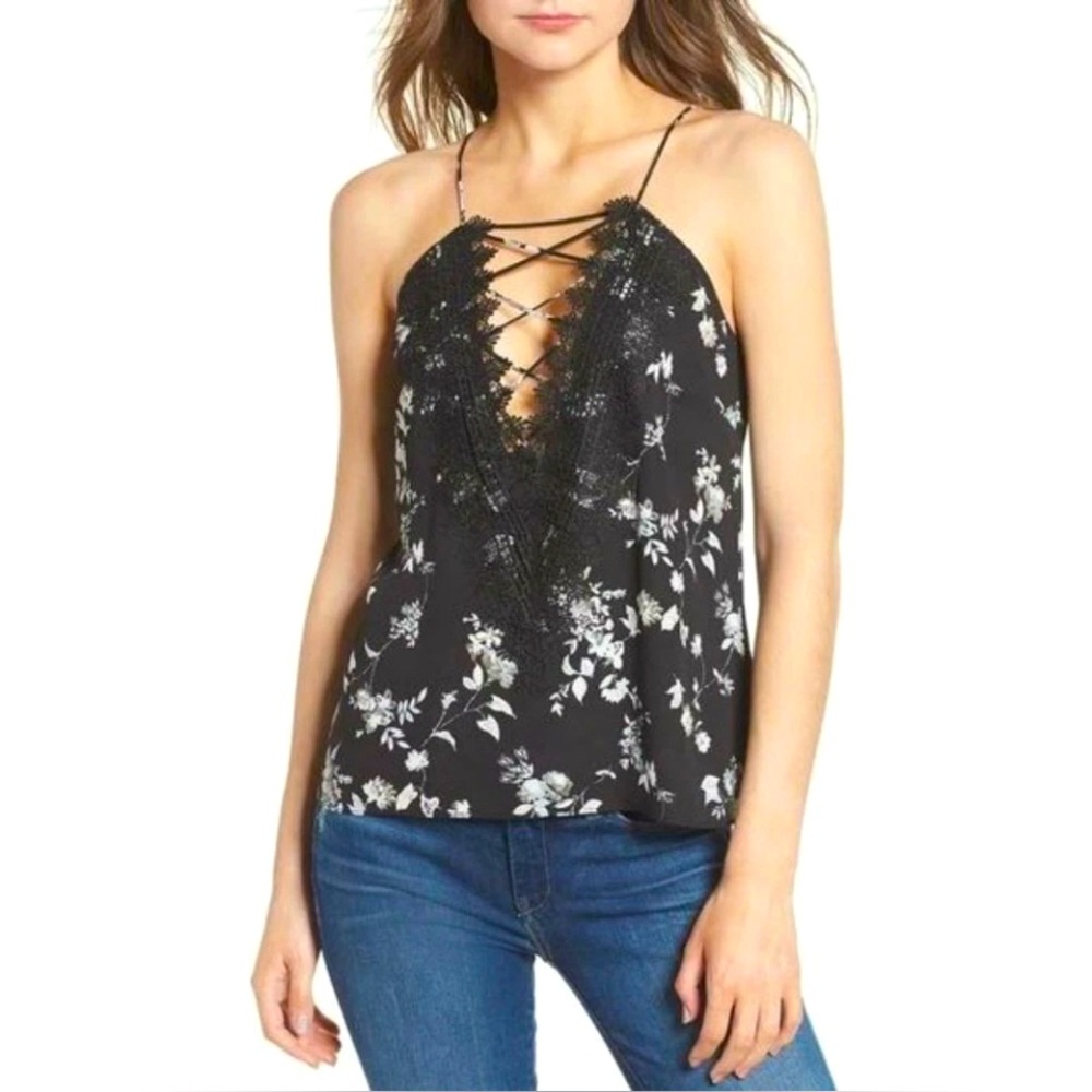 WAYF Lace Up Floral Spaghetti Strap Y2K Fairy Whimsigoth Camisole‎ Tank Top Med